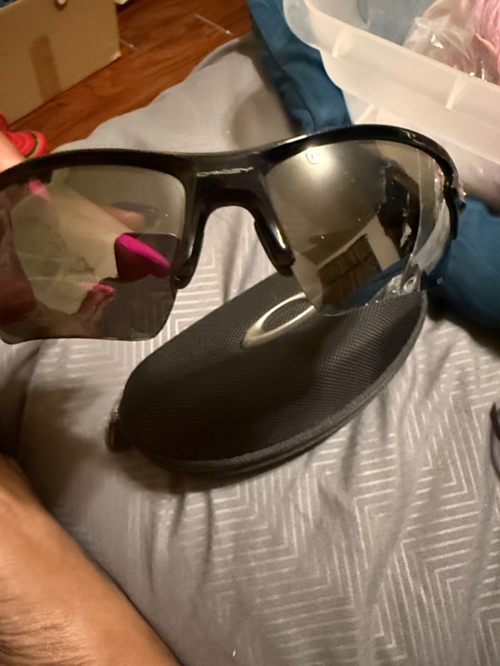Oakley Black Frame Silver Mirrored Lens Sunglasses